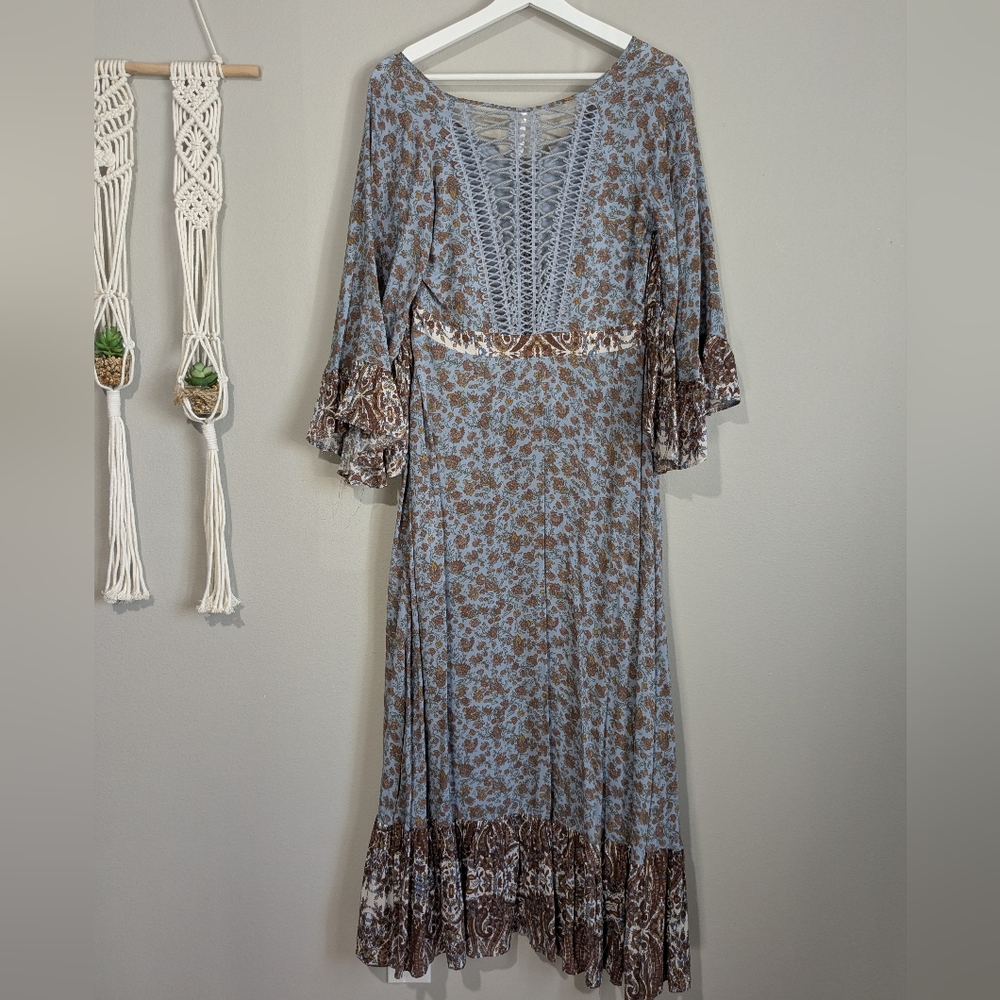 Free People All Mixed Up Lace Up Flare Sleeve Ruffle Hem Maxi Boho Dress 6 - Picture 13 of 15